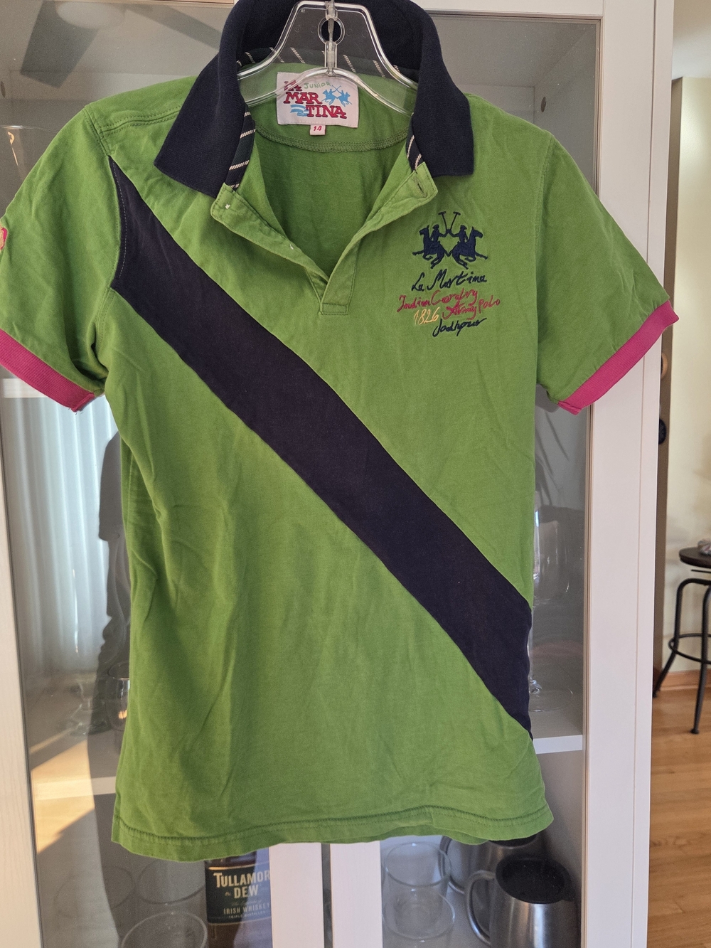 Le Martina Women's Green Polo with Navy Diagonal Stripe